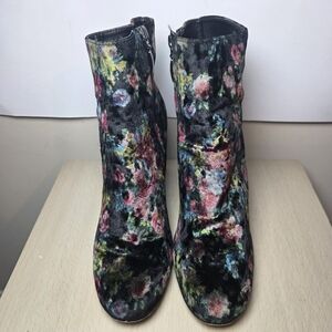 Multicolor Floral Velvet Ankle Boots Women's 9.5